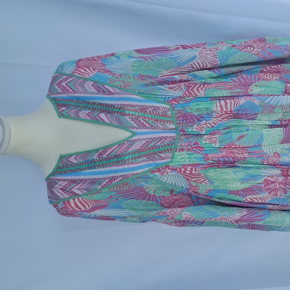 Taj By Sabrina Crippa Tropical Zebra Caftan S Green Purple - Picture 2 of 16